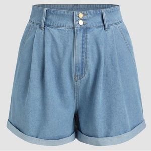 Mid waist wide leg denim shorts